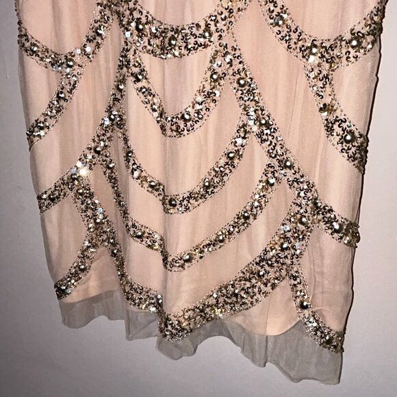 Aidan Mattox Beige Dress With Gold Sequin and Spaghetti Straps Size 4 - Picture 6 of 13